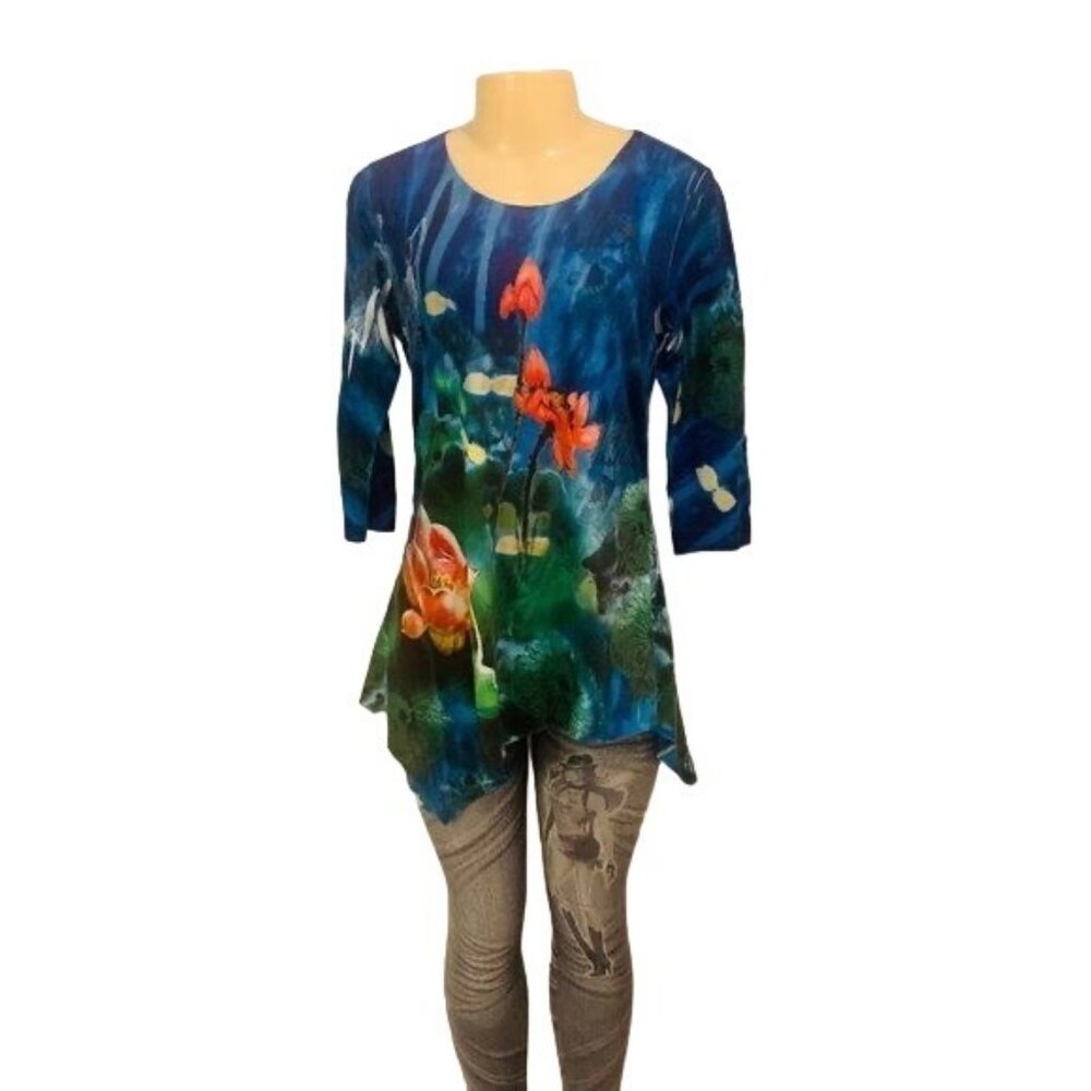 Women Tunic Shirt Sz S 3/4 Sleeve Multicolor